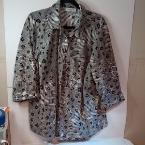 Breckenridge Gray and Brown Patterned Blouse READ